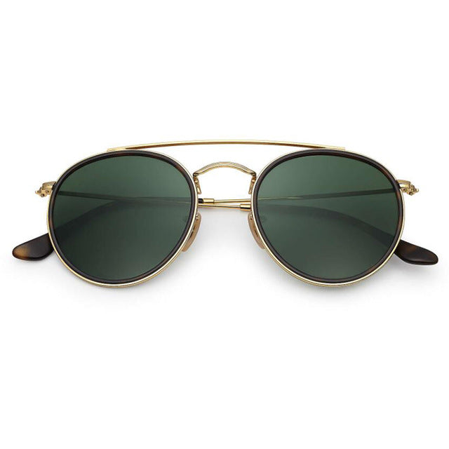 Glass lens mirror round double bridge Shades