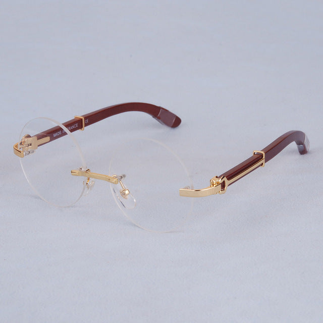 Prescription Spectacles Round Eyeglasses Wooden Frame