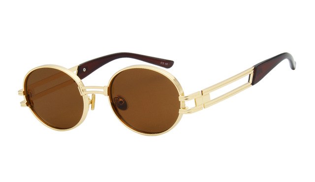 2pac Style Retro Vintage Round Gold Metal Black Sunglasses