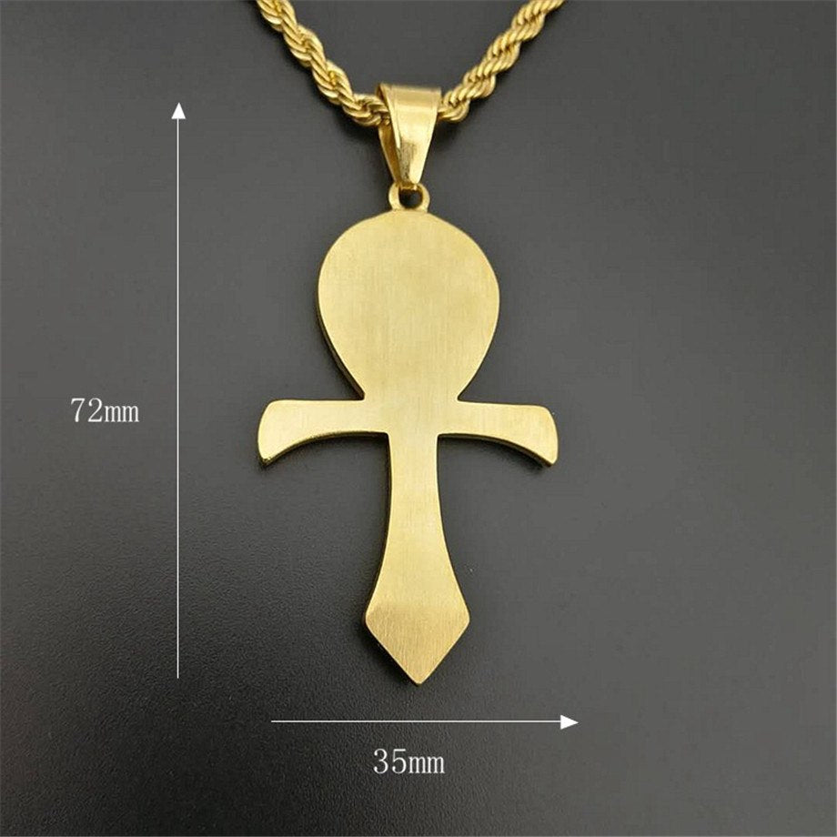 Hip Hop Iced Out Ankh Cross Pendant Necklace Gold